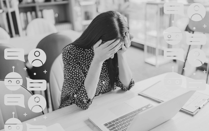 AIに囲まれ思考停止する人のイメージ｜AI依存と構造の問題